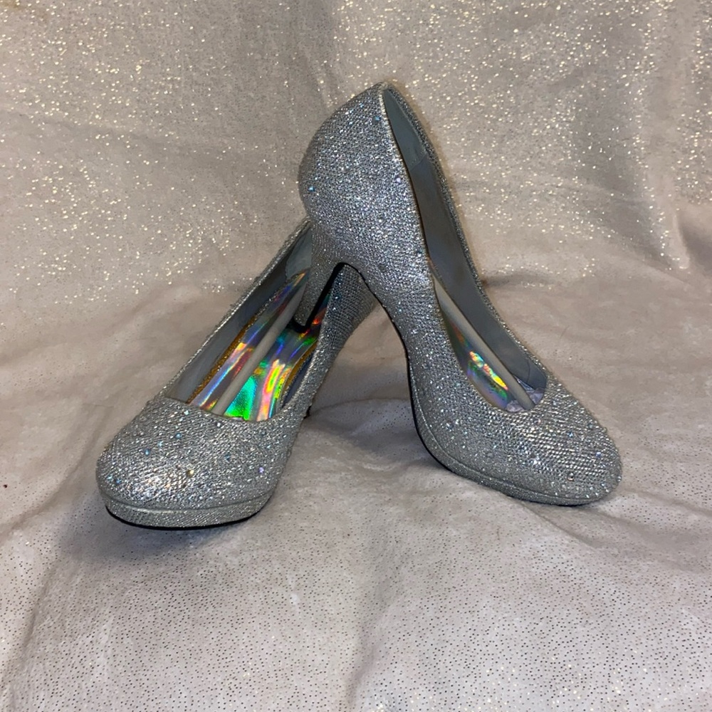 Sparkly Silver Slipper Heels